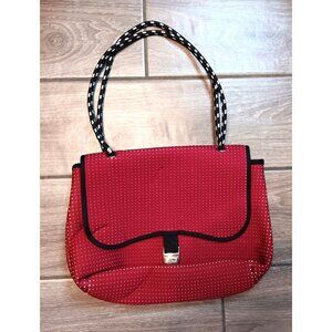 Popups Brand Neoprene Red Flap Over Bag Purse, Snap Buckle, Double Handle